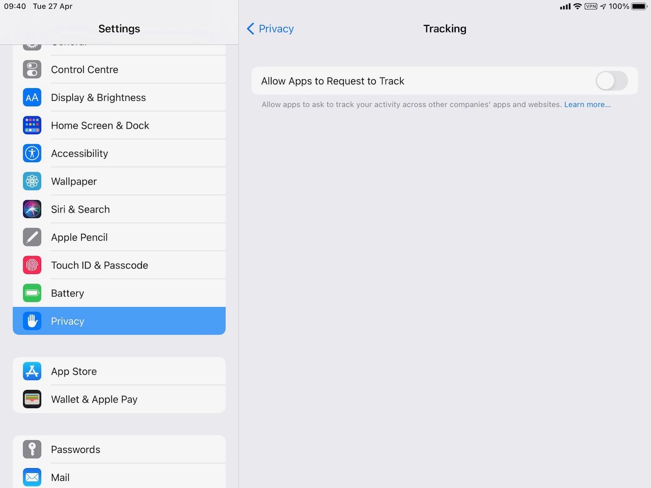 Apple's Do Not Track on the iPad