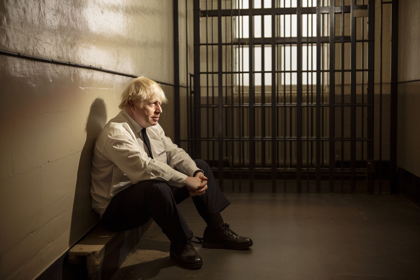 A Midjourney-generated image of Boris Johnson in jail