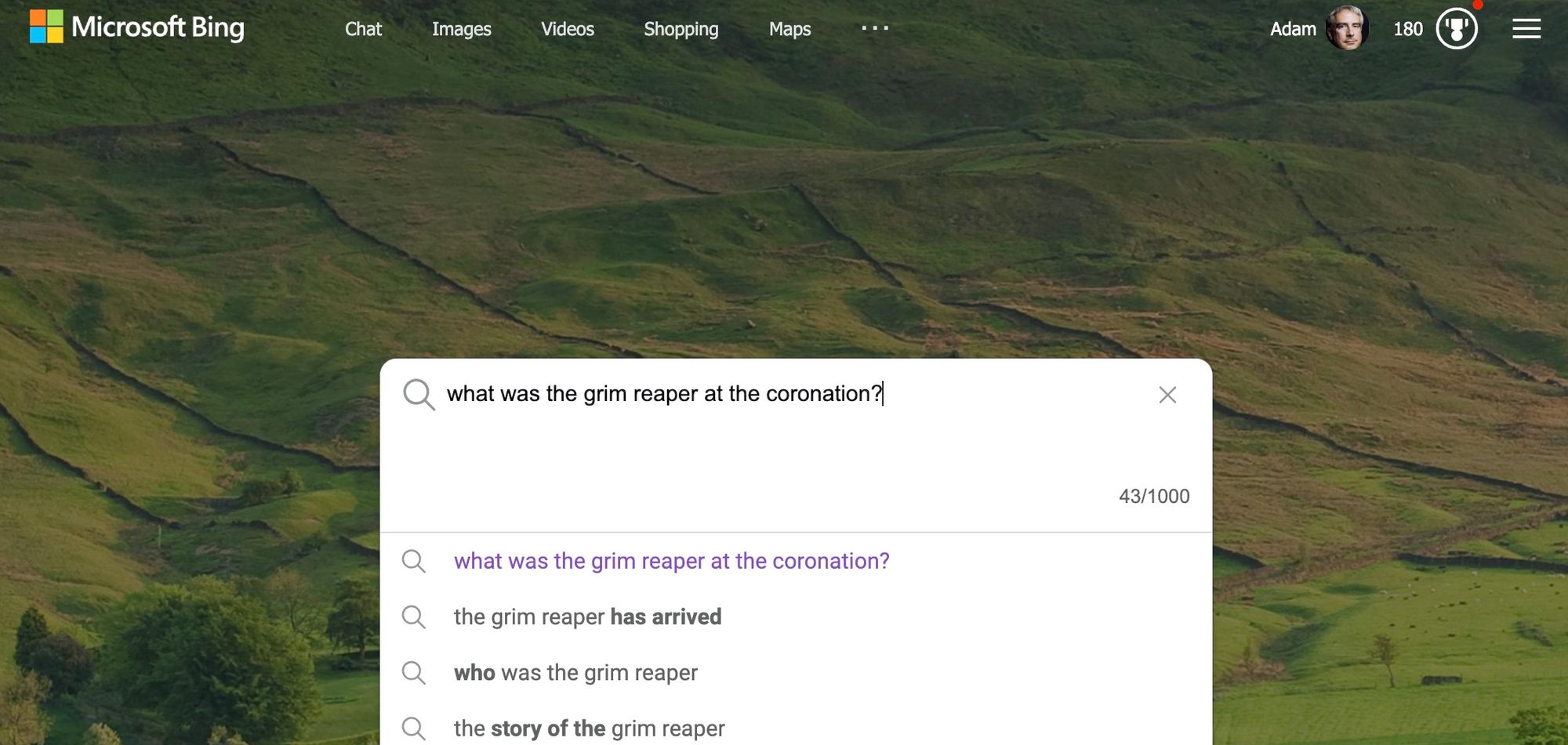 A Bing search for the grim reaper at the coronation