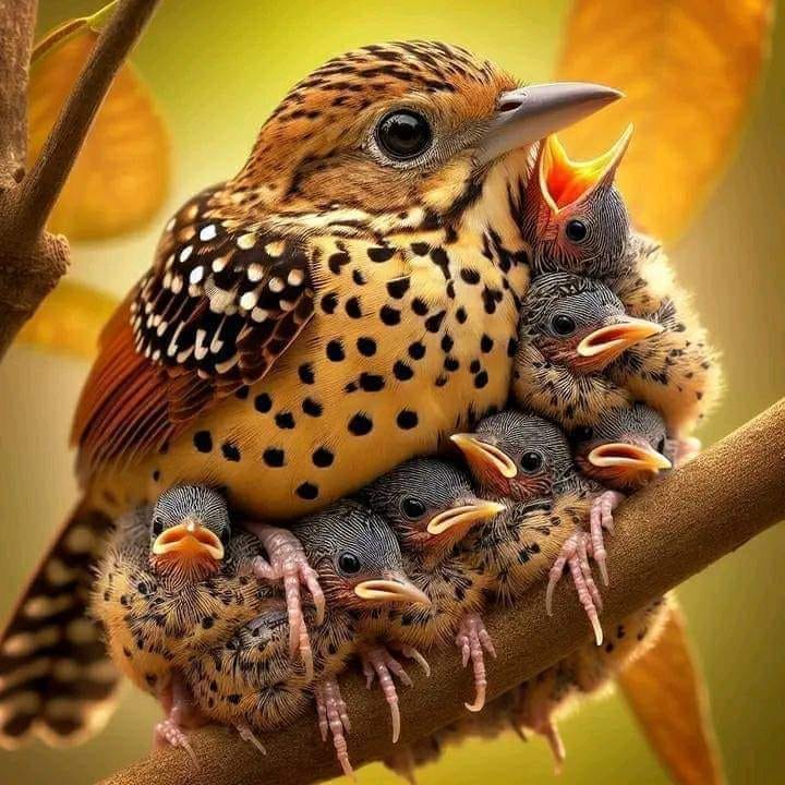 Obvious AI generated image of a bird mother. 