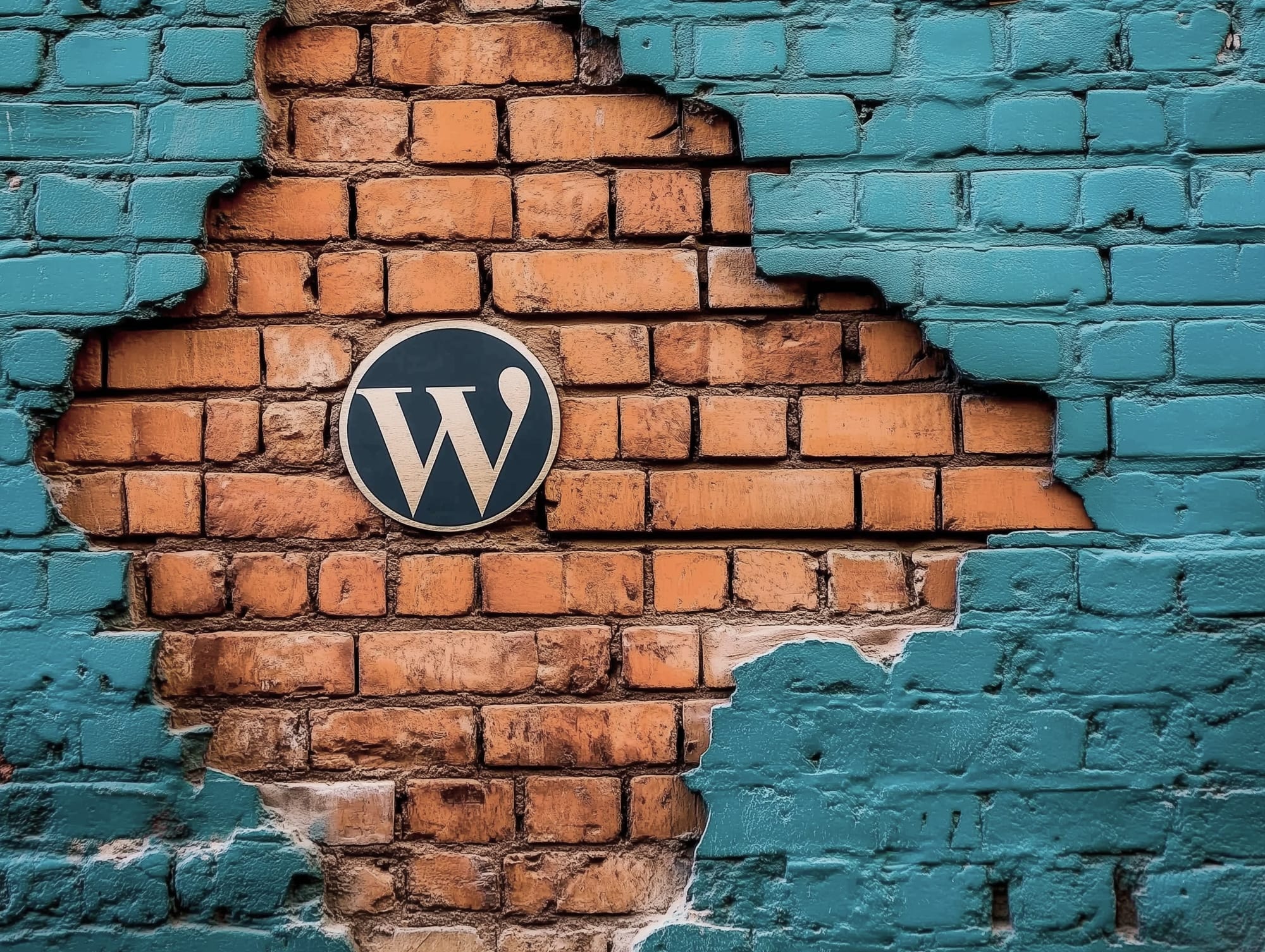 Something a bit like the WordPress logo on a tatty brick wall. 