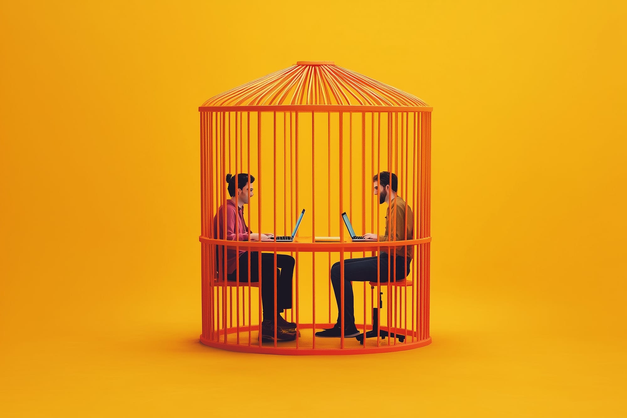 Two Substack writers trapped in an orange cage