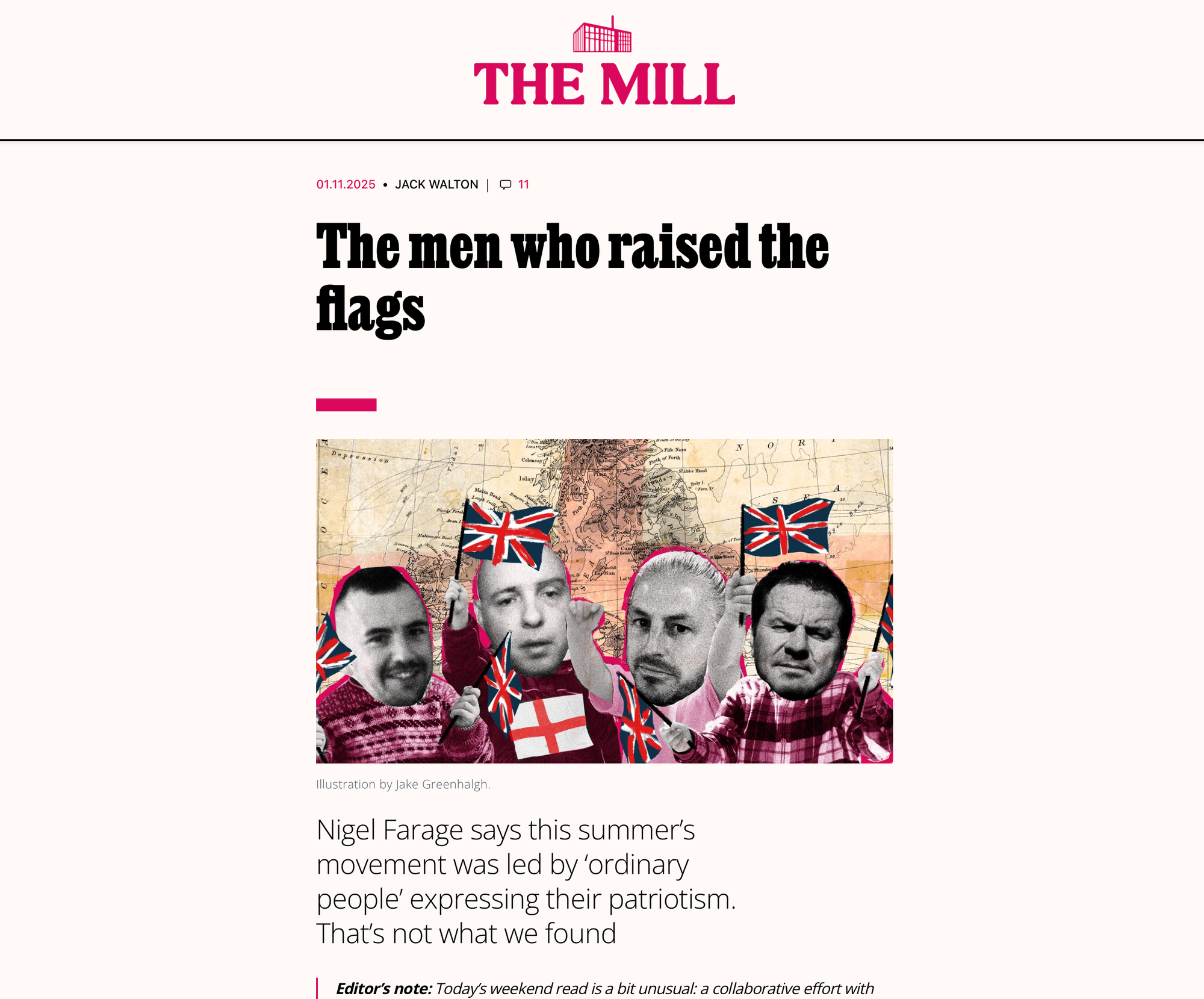 A screenshot of Mill Media's joint investigation into people behind the "Raise the Flag" movement in the UK.  