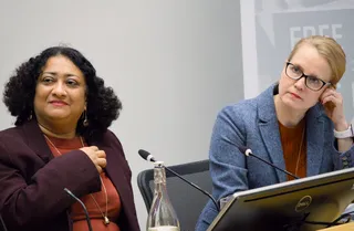 Meera Selva and Katja Pehrman at the UK Media Freedom Forum