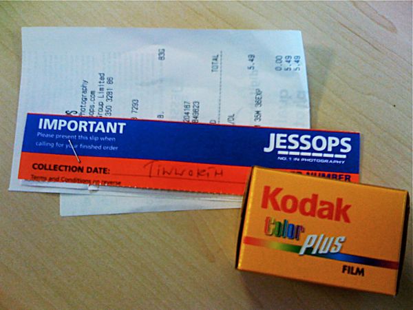 Kodak Color Plus film plus a receipt from Jessops for developing and printing (2008)