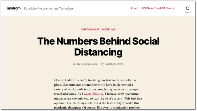 Kevin Systrom’s blog - is all about coronavirus and maths