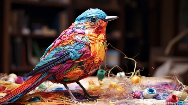 A Twitter-like bird, entirely made out of sewing thread
