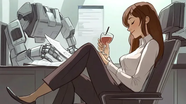 A journalist kicking back and relaxing while an AI gets on with her work. Well, we can dream, can't we? 