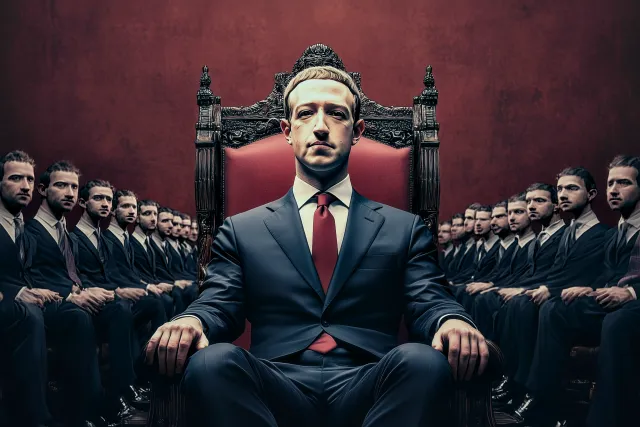 Mark Zuckerberg as a dictator on a throne. 