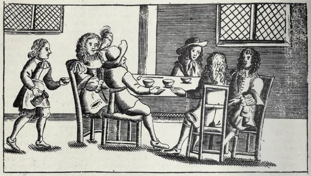 The earliest known image of a coffeehouse dated to 1674, showing the kind of coffeehouse familiar to Samuel Pepys.