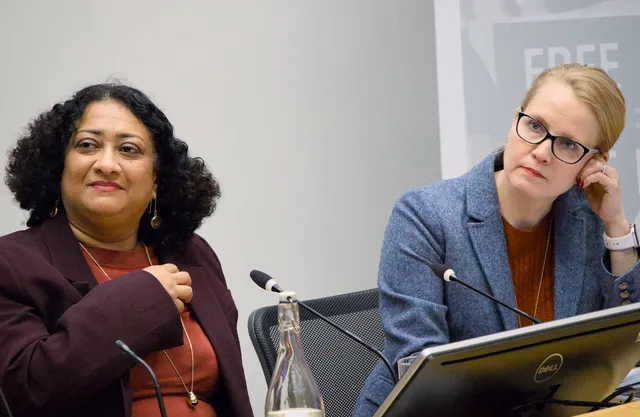 Meera Selva and Katja Pehrman at the UK Media Freedom Forum